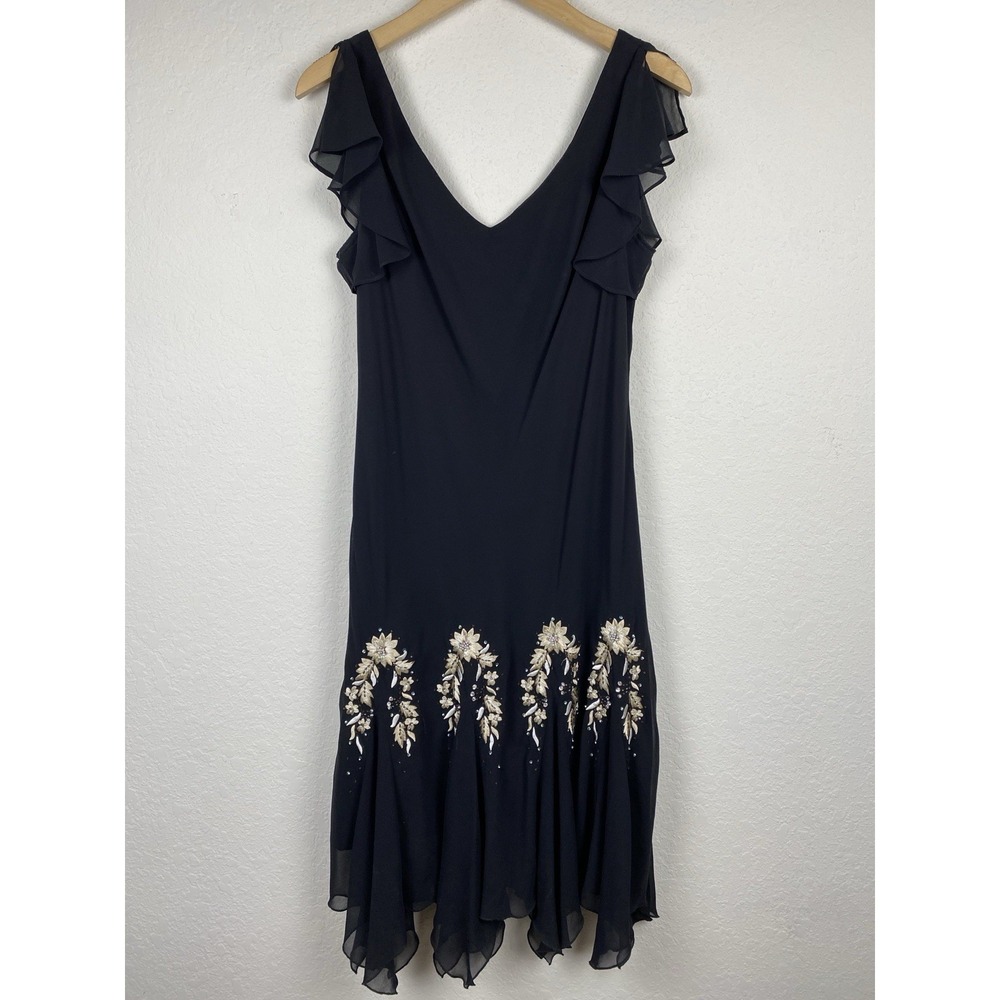 Vtg Y2k 16 Midi Dress Whimsigoth Embroidered Floral Asymmetric Hem Evening Gown